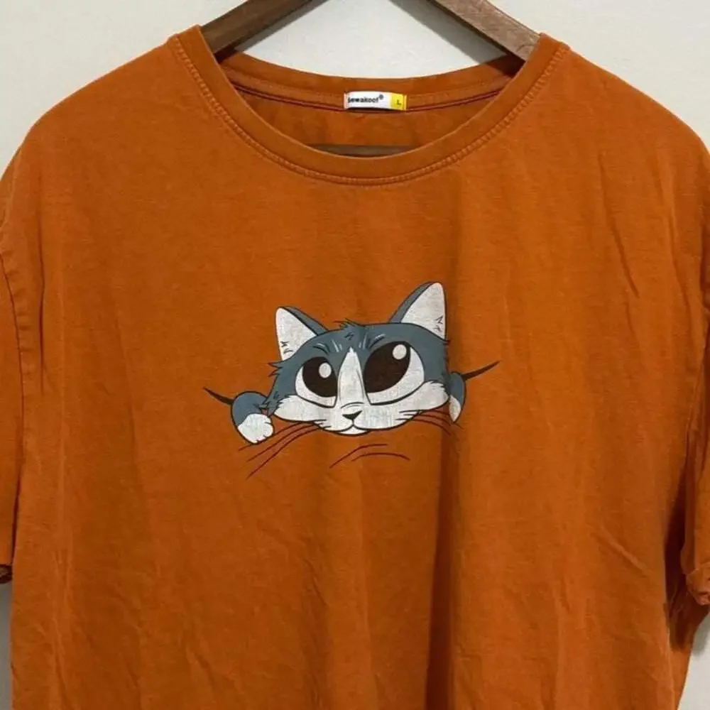 Bewakoof Cat Graphic Orange T-Shirt Size L